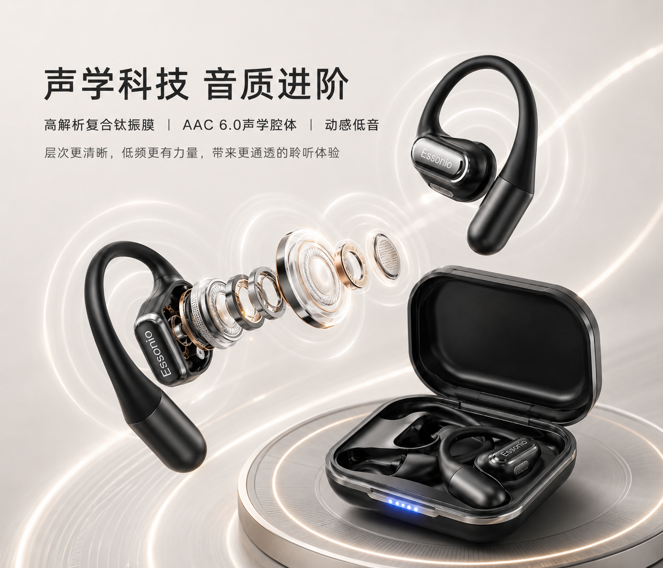 高解析复合钛振膜 ｜ AAC 6.0声学腔体 ｜ 动感低音