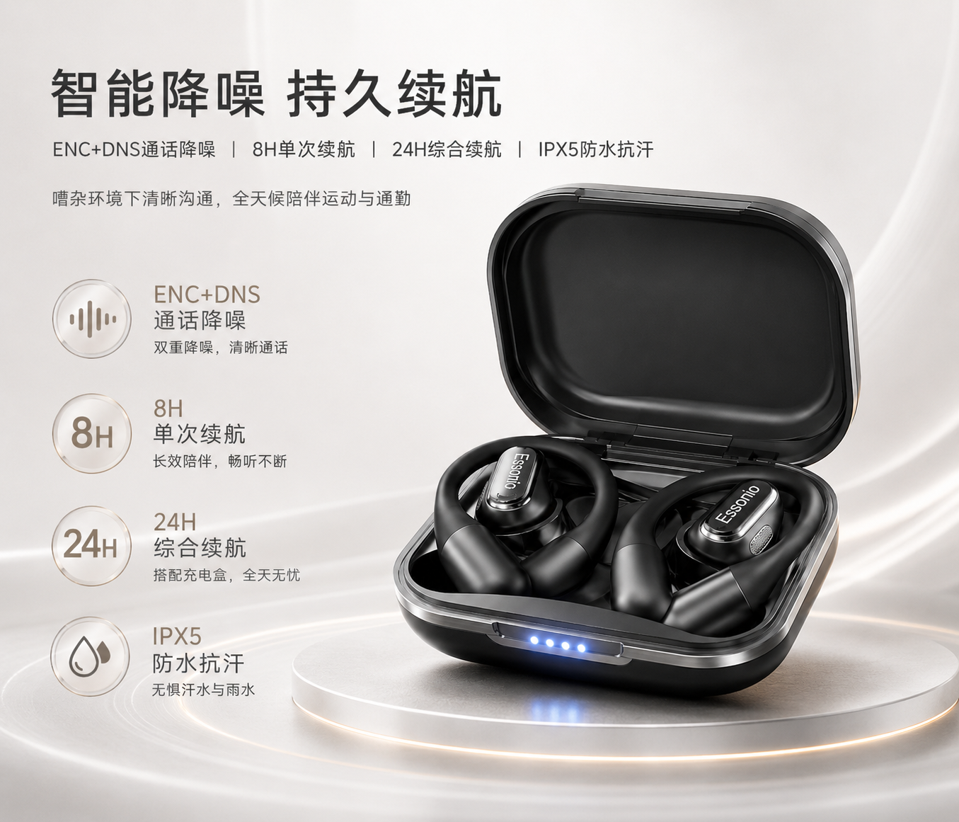 ENC+DNS通话降噪 ｜ 8H单次续航 ｜ 24H综合续航 